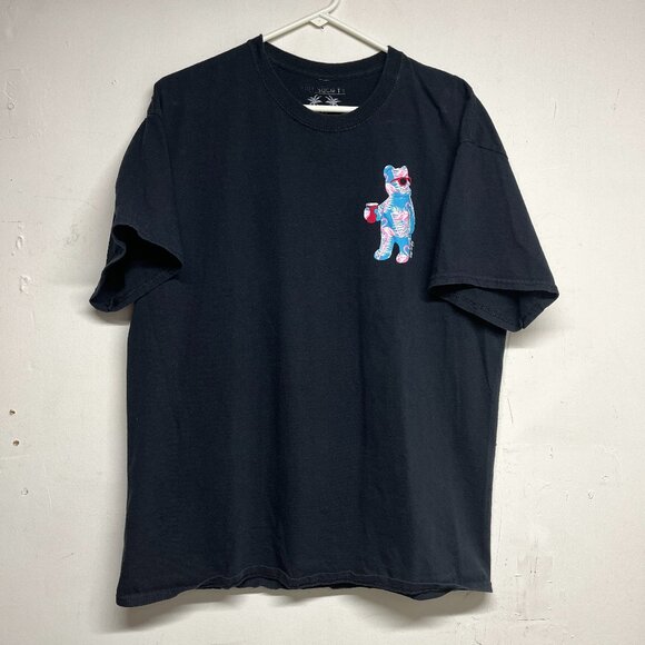 Riot Society Men's XL Miami Bear Pink Flamingo Logo T-Shirt Black Pre-owned - Picture 1 of 4